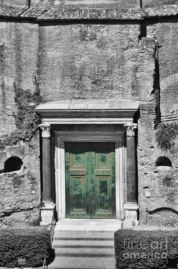 Temple of Romulus Green Bronze Door Roman Forum Rome Italy Color Splash Black and White Digital Art by Shawn OBrien