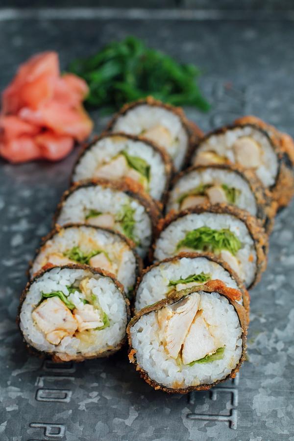 Tempura Sushi With Chicken And Lettuce Photograph by Kate Prihodko