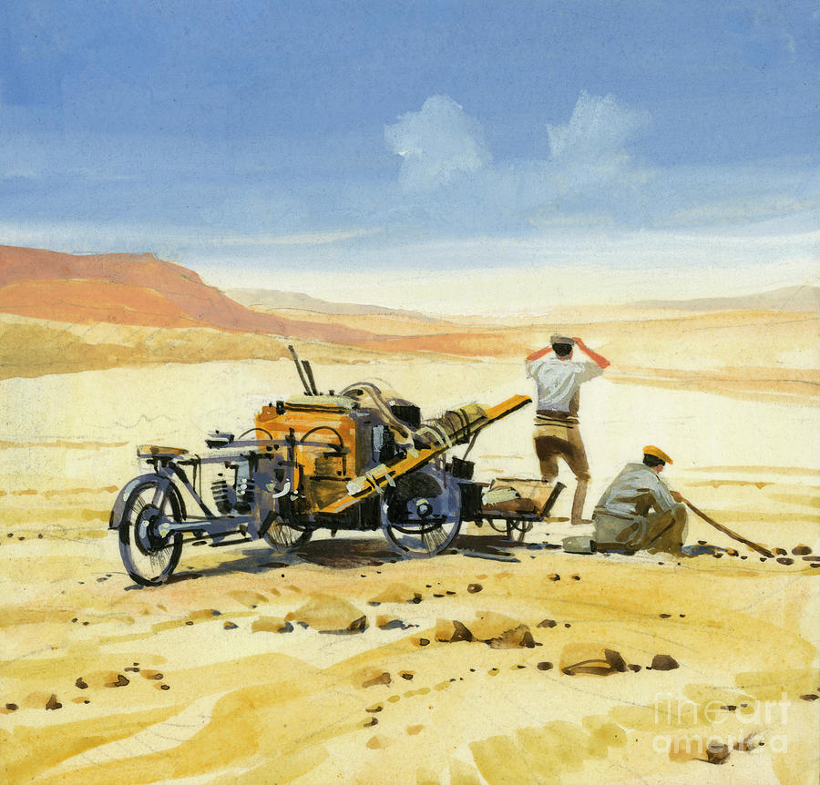 Ten thousand mile motor race in the desert Painting by Ferdinando Tacconi