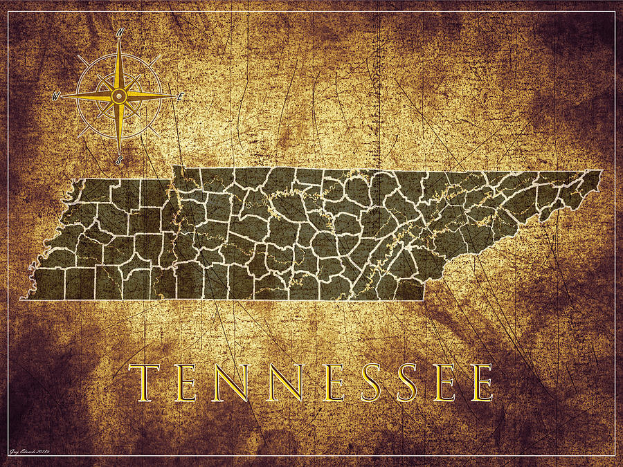 Tennessee Map Painting - Tennessee Vintage Map Style 12 by Greg Edwards