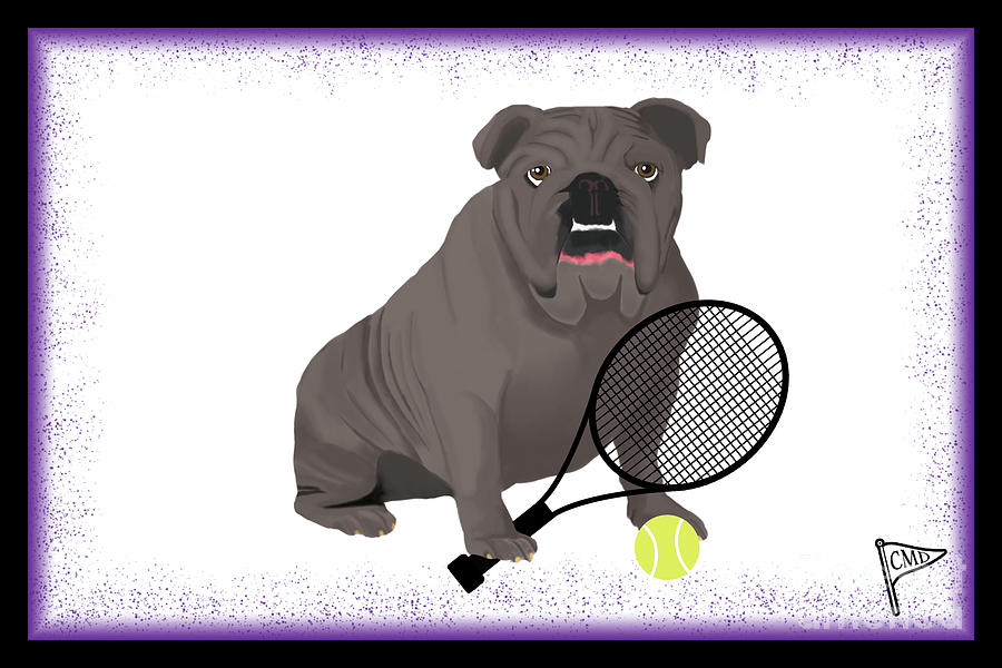 Tennis Gray Bulldog Purple Digital Art