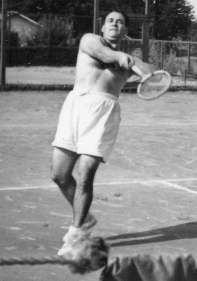 Tennis Player Action Shots Sports Man Male Shirtless Racket 40s Painting by Celestial Images