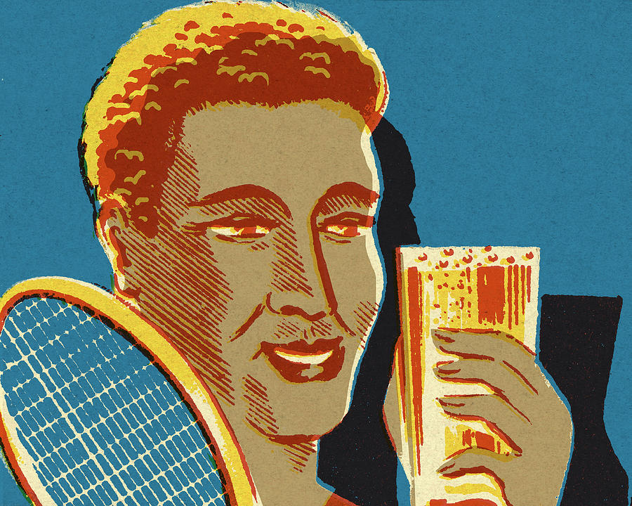 Sports Drawing - Tennis Player Holding a Beverage by CSA Images