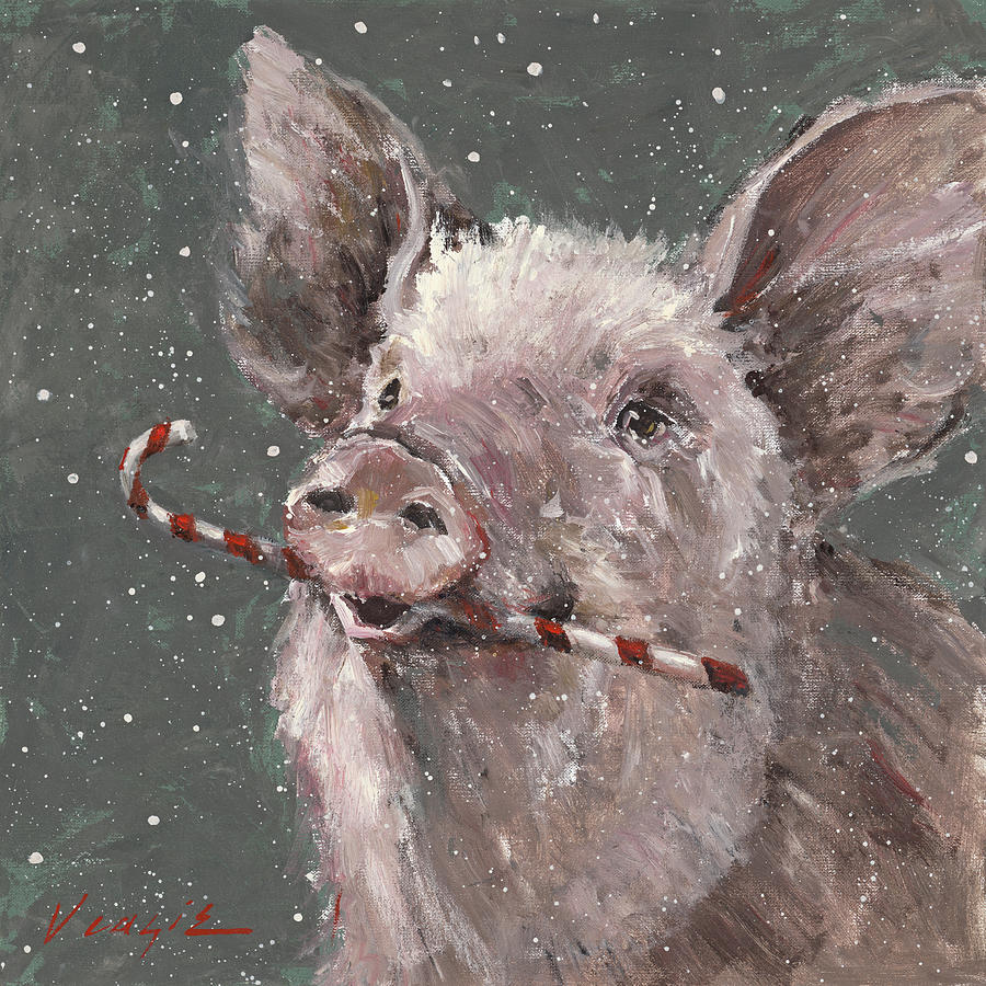Christmas Painting - Teri The Christmas Pig by Mary Miller Veazie