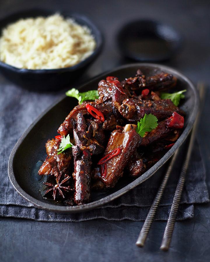 Teriyaki Pork Ribs With Chilli And Star Anise japan Photograph by Tom Regester