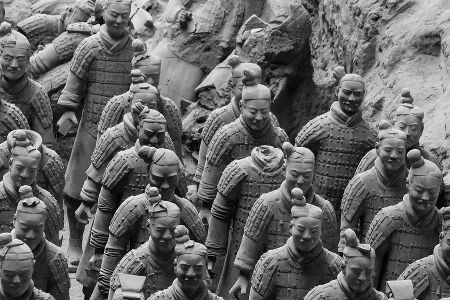 Terra Cotta Warriors in black and white, Xian, China Photograph by Karen Foley