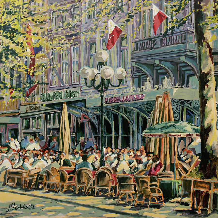 Terrace at the Vrijthof in Maastricht Painting by Nop Briex