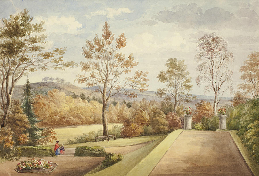 Terrace at Wentworth Castle Drawing by Elizabeth Murray