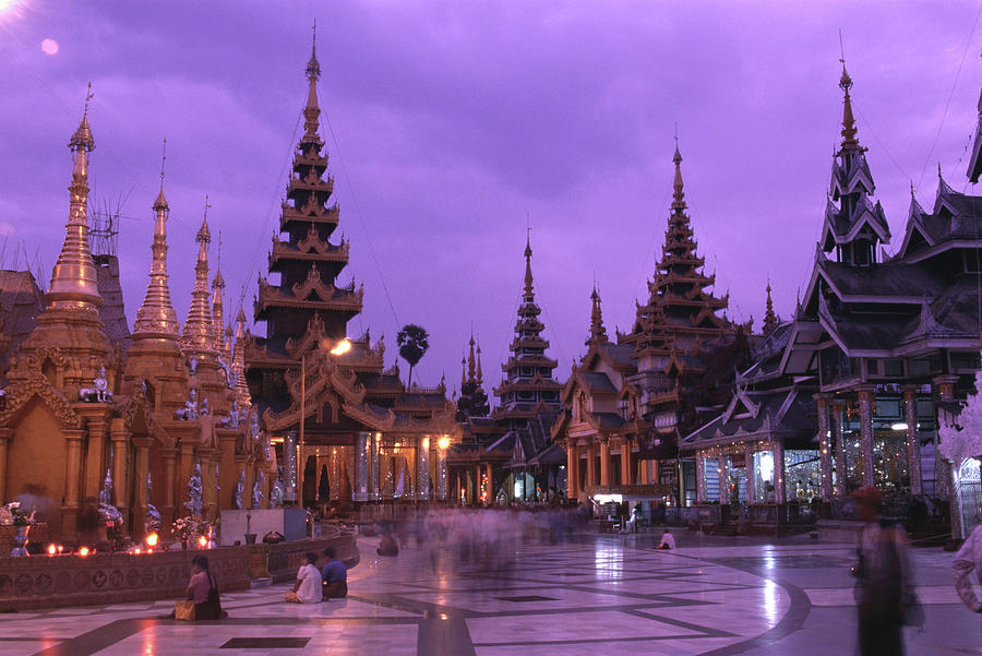 Terrace Of Shwedagon Pagoda At Dusk Photograph by Anders Blomqvist