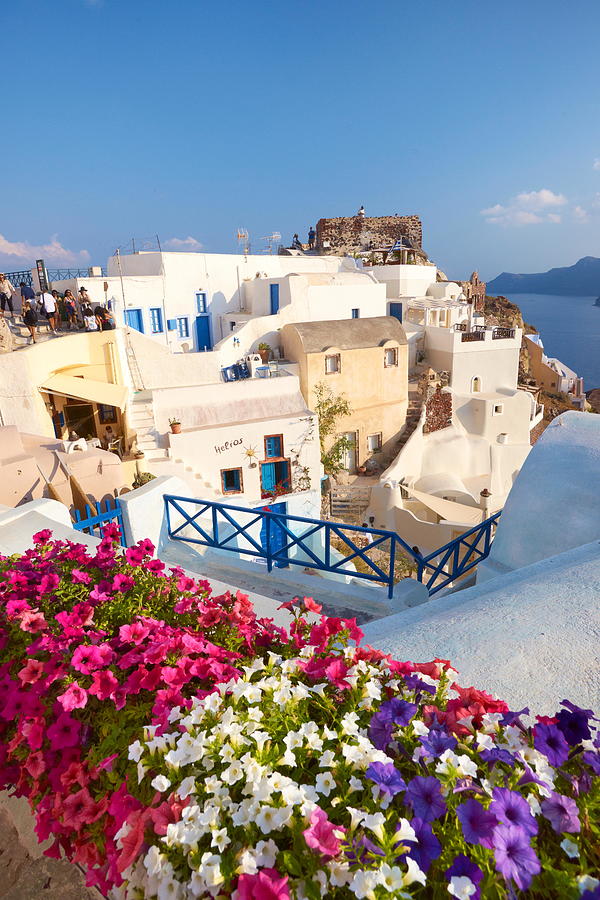 Flower Photograph - Terrace With Blossom Flowers, Oia Town by Jan Wlodarczyk