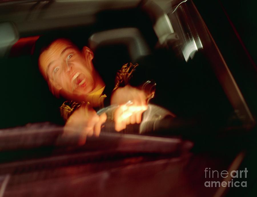 Terrified Man Driving A Car About To Crash Photograph by Oscar Burriel/science Photo Library