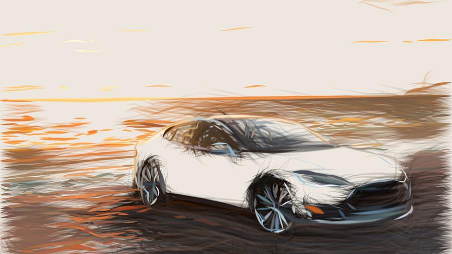 Tesla Model S Drawing Digital Art by CarsToon Concept