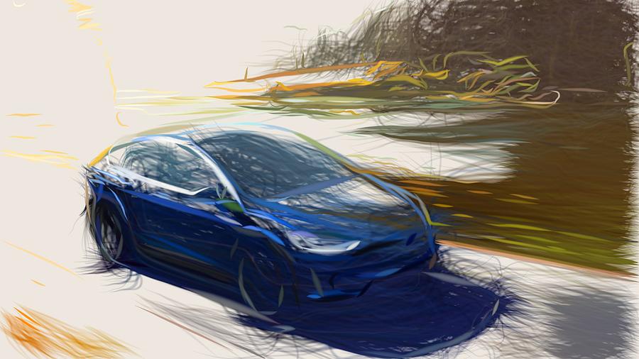 Tesla Model X Drawing Digital Art by CarsToon Concept