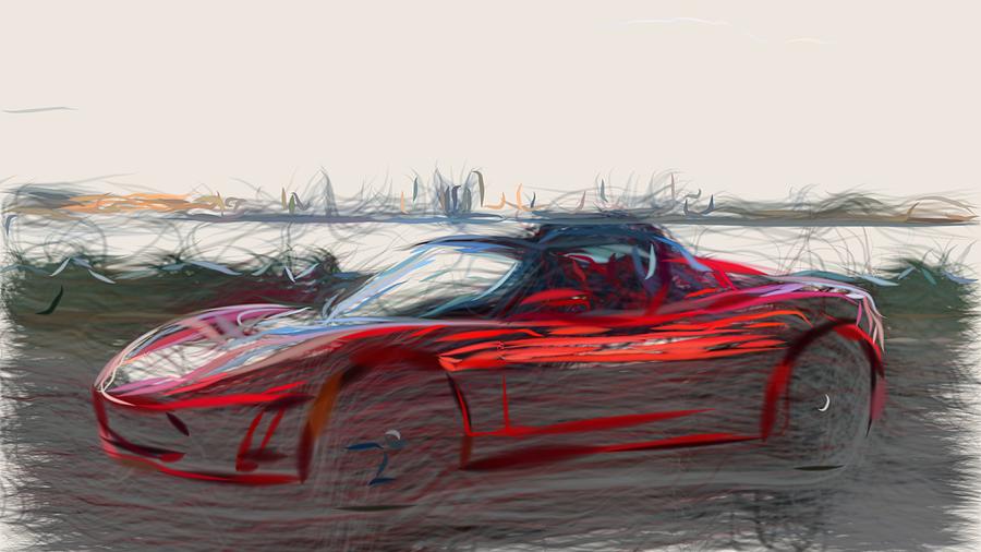 Tesla Roadster 2.5 Draw Digital Art by CarsToon Concept
