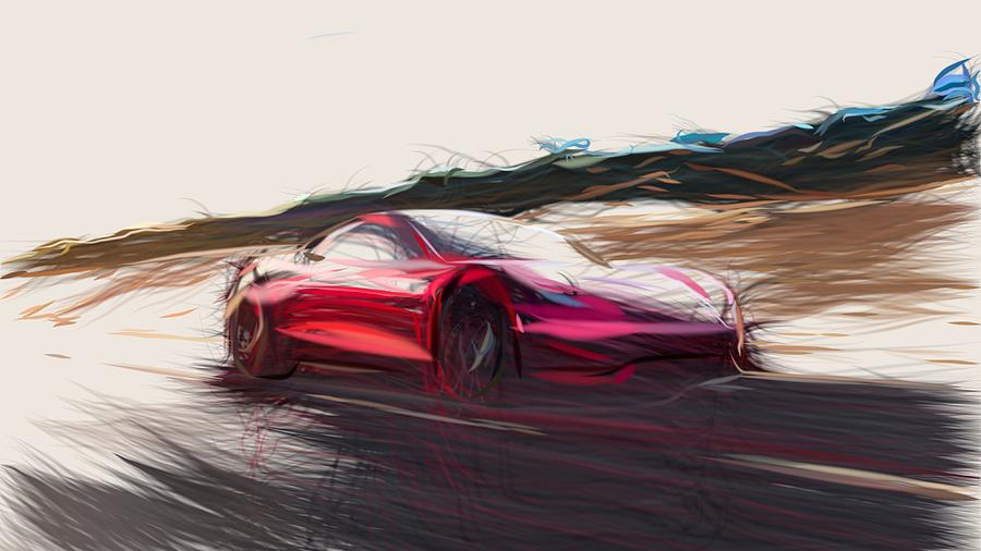 Tesla Roadster Drawing Digital Art by CarsToon Concept