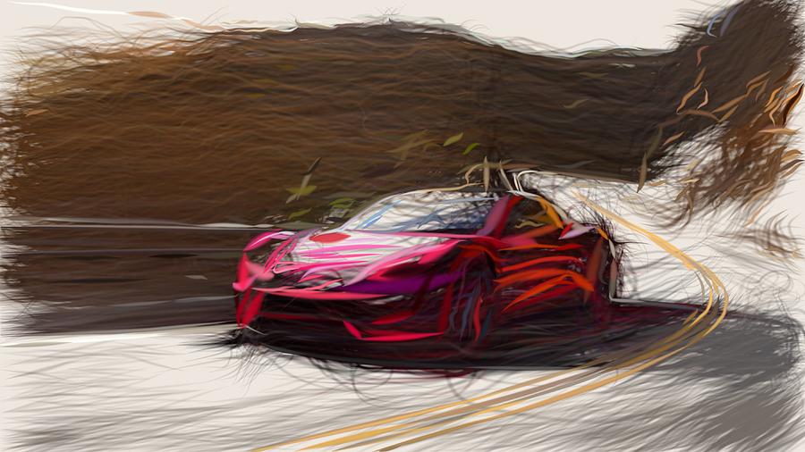 Tesla Roadster0 Drawing Digital Art by CarsToon Concept