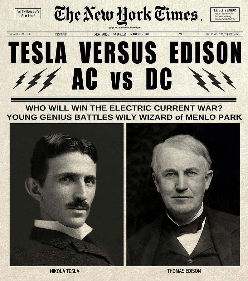 Tesla V S Edison Headline 13 Digital Art By Daniel Hagerman
