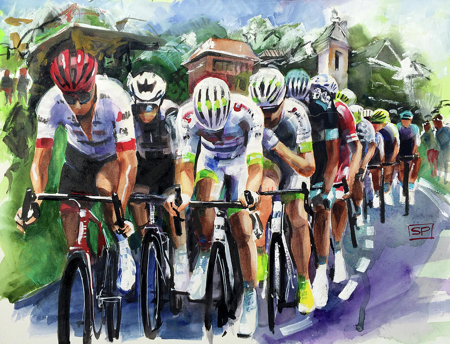 Tete de la Course Stage 16 2018 Painting by Shirley Peters