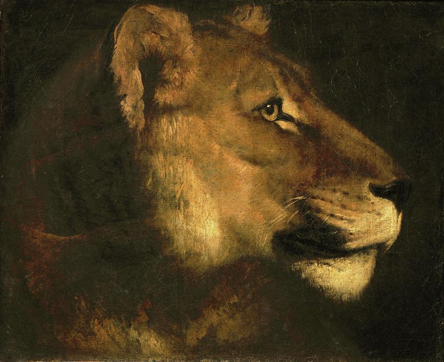 Tete de lionne. Head of a lioness. Canvas, 55 x 65 cm M.N.R.137. Painting by Theodore Gericault -1791-1824-