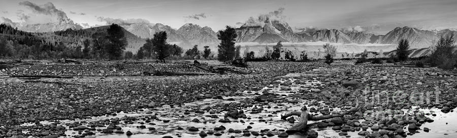 Teton National Forest Sunrise Panorama Black And White Photograph by Adam Jewell