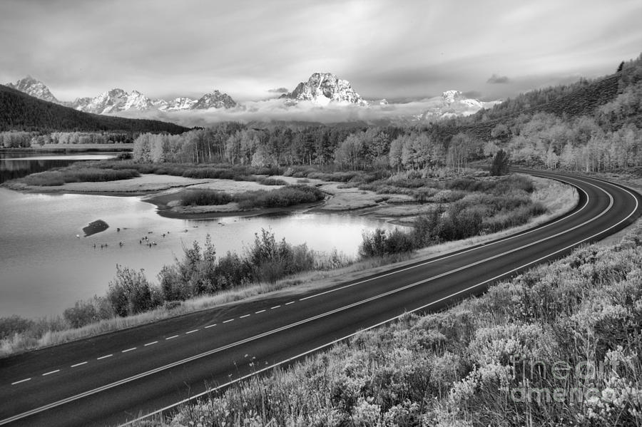 Teton Scenic Fall Drive Black And White Photograph by Adam Jewell