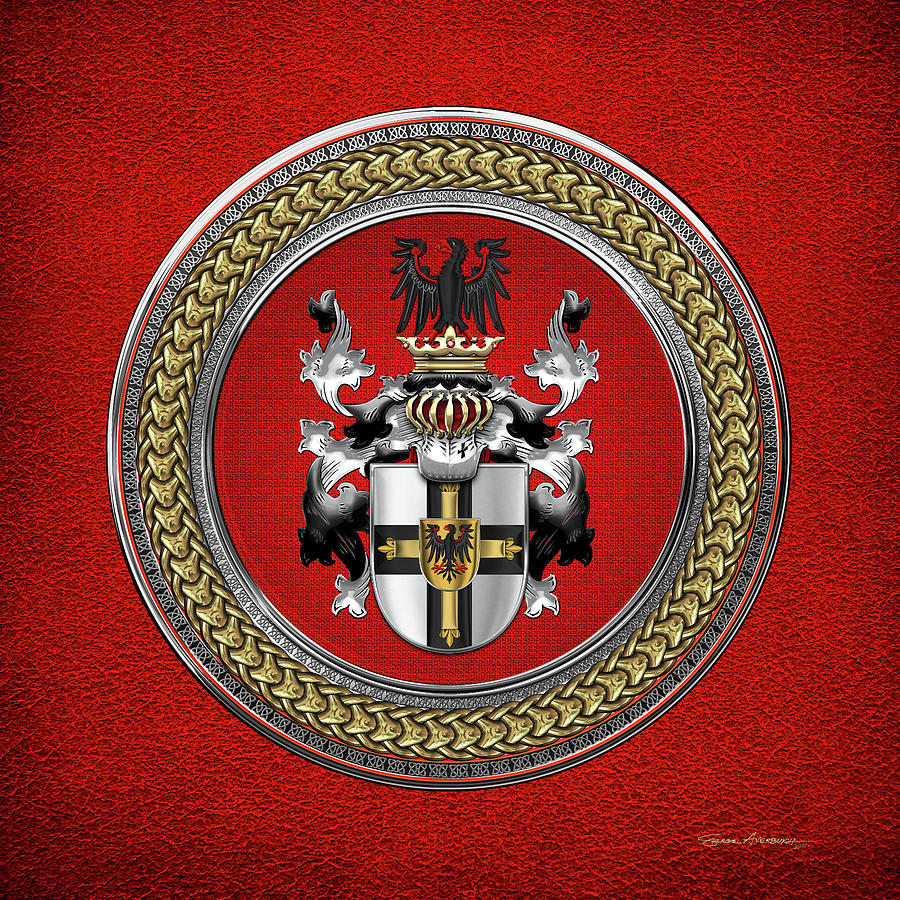 Teutonic Order - Coat of Arms Special Edition over Red Leather Digital Art by Serge Averbukh