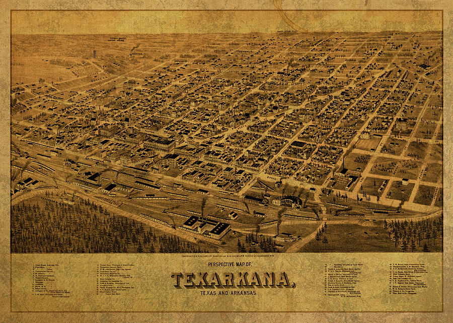 Vintage Mixed Media - Texarkana Texas Arkansas Vintage City Street Map 1888 by Design Turnpike