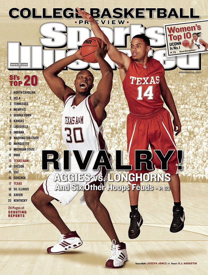Basketball Photograph - Texas A&m Joseph Jones And University Of Texas D.j Sports Illustrated Cover by Sports Illustrated