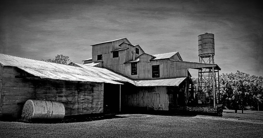 Texas Cotton Gin Museum Black and White Photograph by Judy Vincent
