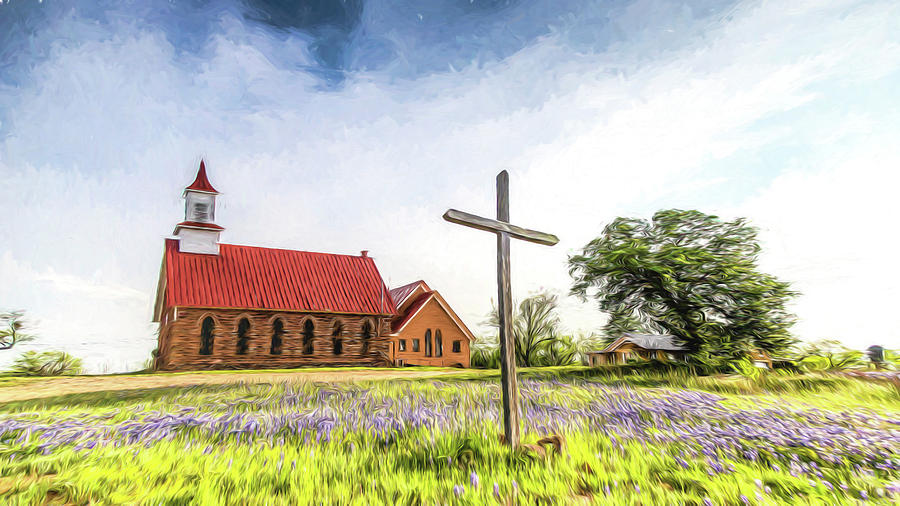 Texas Hill Country Church Digital Painting Photograph By Stephen Stookey   Texas Hill Country Church Digital Painting Stephen Stookey 