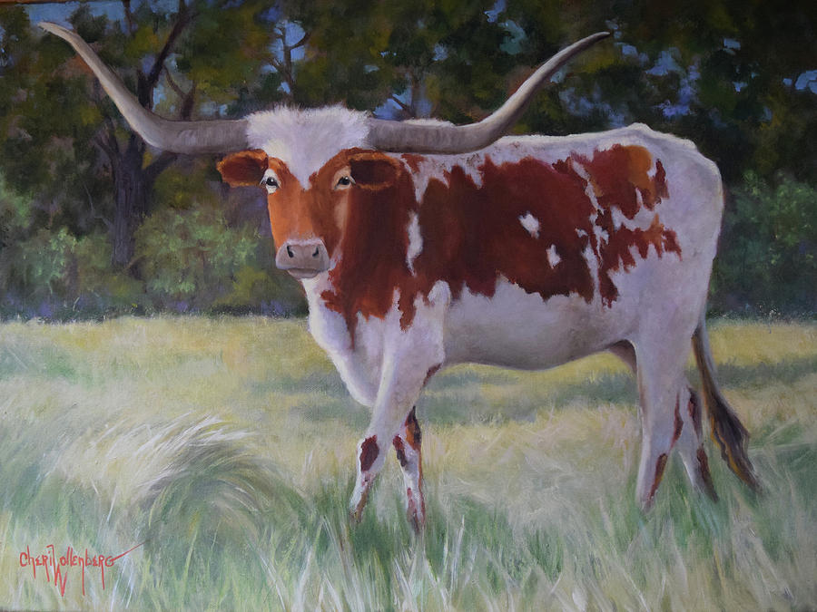 Texas Longhorn Cow Painting by Cheri Wollenberg