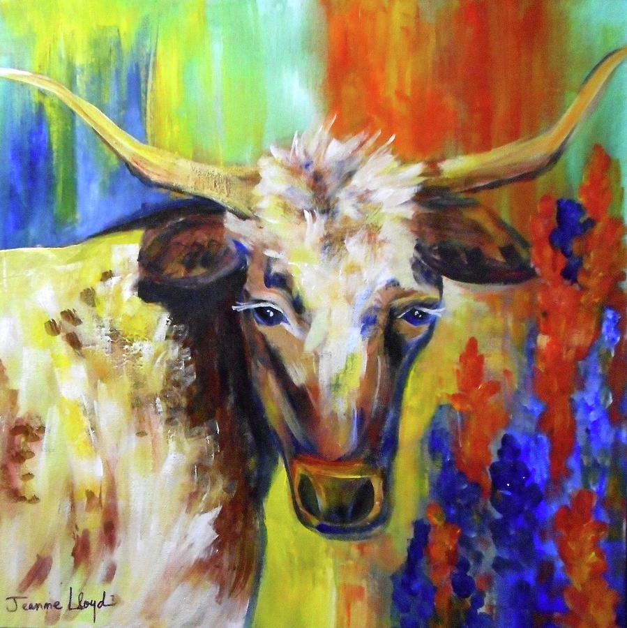 Texas Longhorn Painting by Jeanne Lloyd