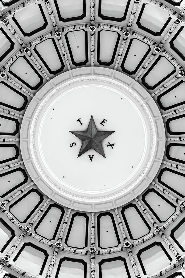 Black And White Photograph - Texas Star in the Dome of State Capitol - Monochrome by Gregory Ballos