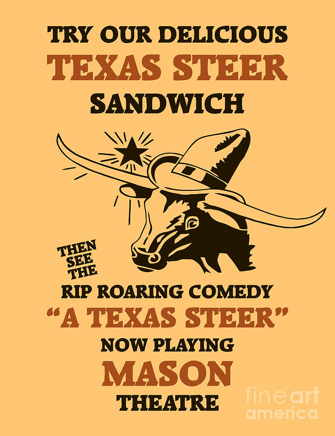 Texas Steer Sandwich Drawing by Heidi De Leeuw