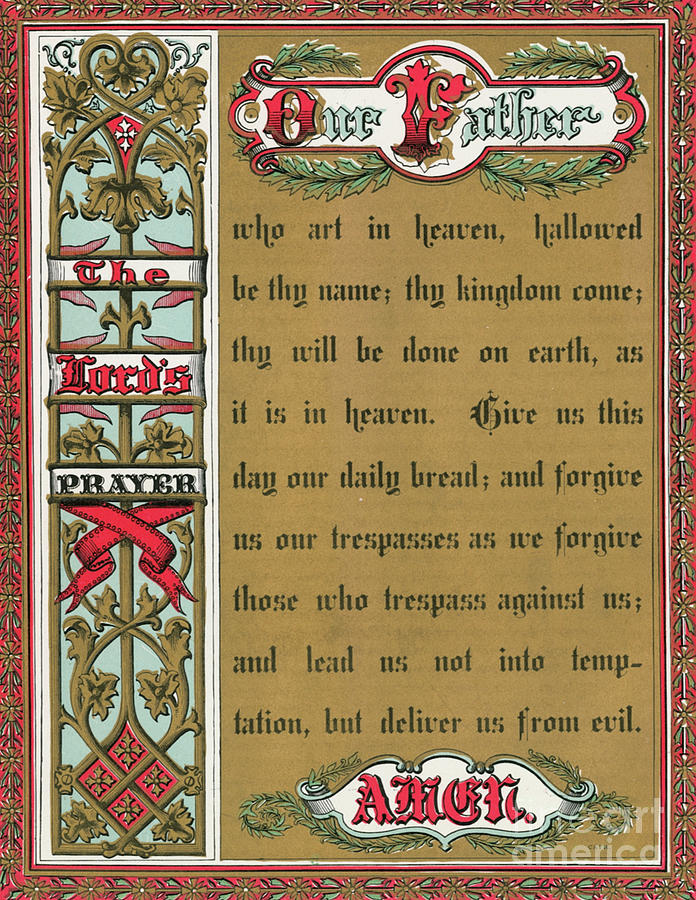 Text of the Lords Prayer Drawing by English School