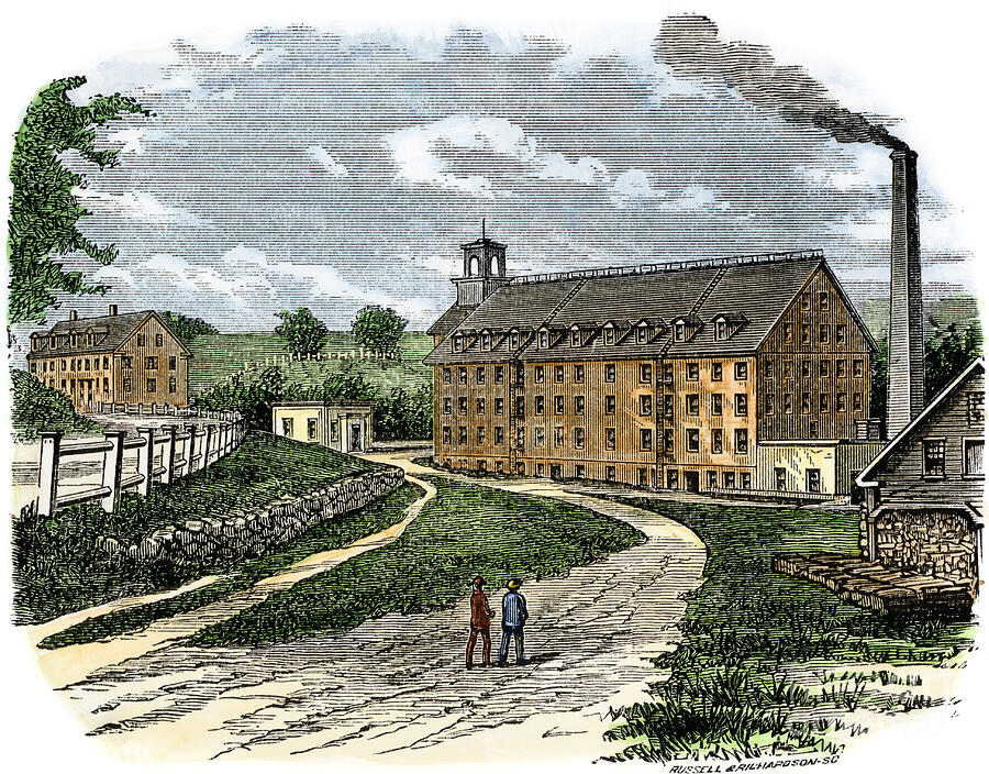 Textile Industry Textile Factory On The Edge Of Sugar River In Newport, New Hampshire, Circa 1880 Colour Engraving Of The 19th Century Drawing by American School
