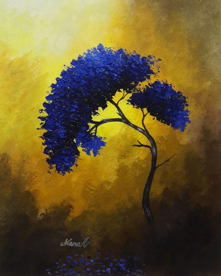 Tree Painting - Textured Blue Tree by Manar Hawsawi Tree Painting - Textured Blue Tree by Manar Hawsawi