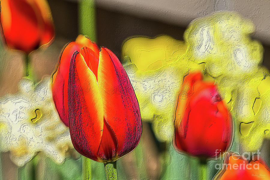 Textured Garden Of Tulips Mixed Media by Jennifer White