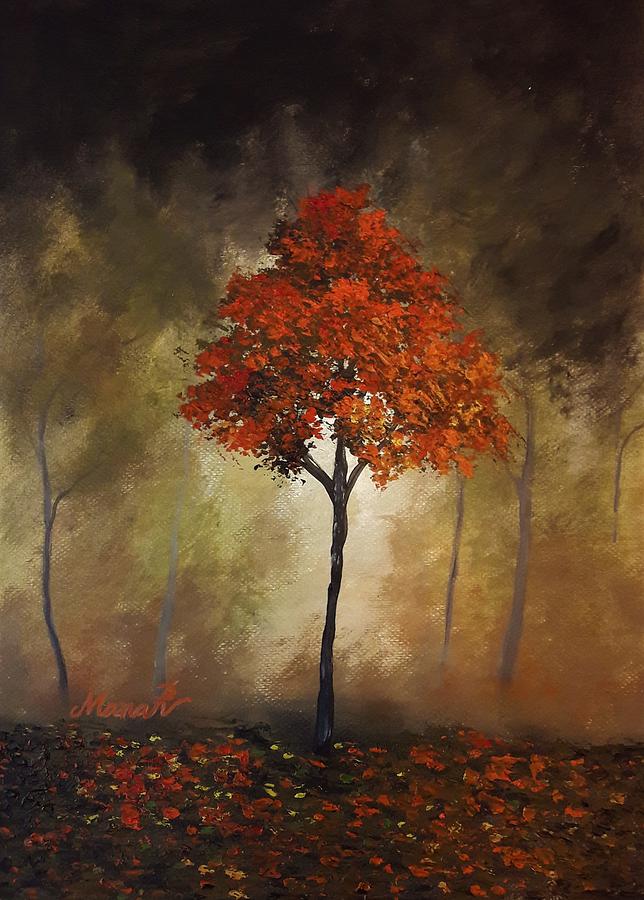 Textured Orange Tree Painting by Manar Hawsawi