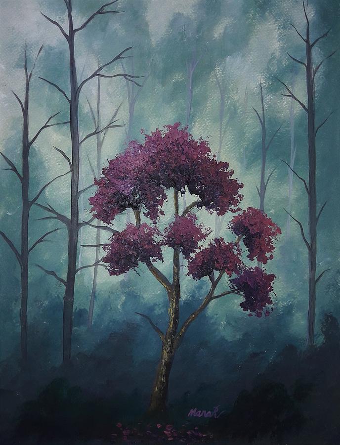 Tree Painting - Textured Purple Tree by Manar Hawsawi Tree Painting - Textured Purple Tree by Manar Hawsawi