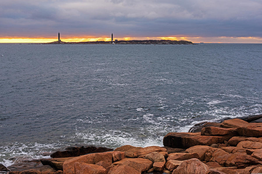 Thacher Island Lighthouses Dramatic Sunrise Rockport MA Photograph by Toby McGuire
