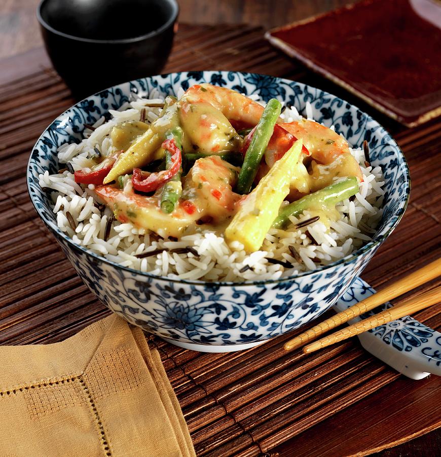 Thai Green Prawn Curry With Wild Rice Photograph by Robert Morris