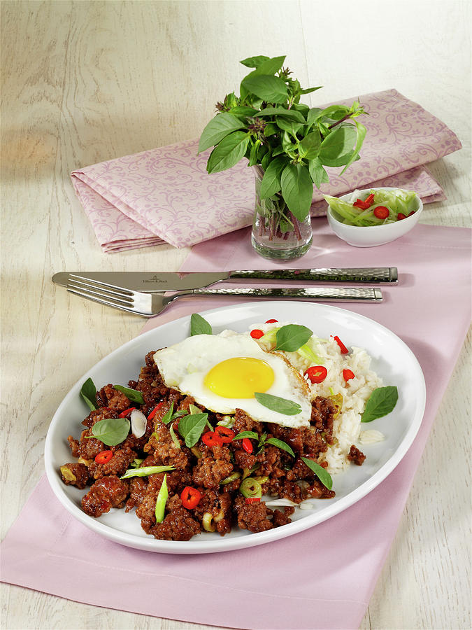 Thai Mince Dish With Fried Egg Photograph by Stockfood Studios / Photoart