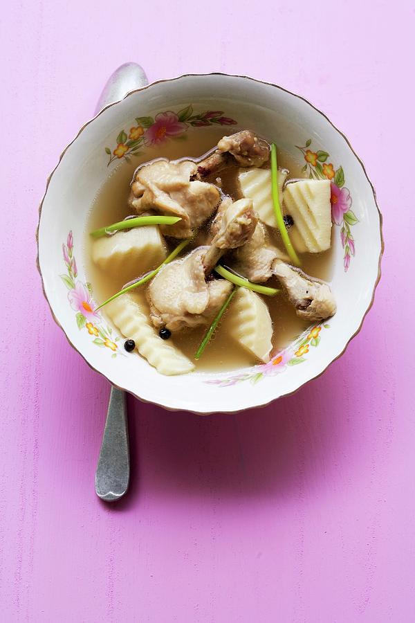 Thai Soup With Chicken Legs And Bamboo Shoots Photograph by Michael Wissing