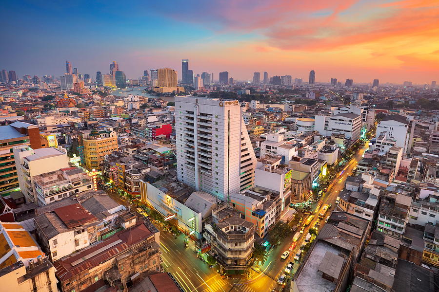 Cityscape Photograph - Thailand - Bangkok Cityscape At Sunset by Jan Wlodarczyk
