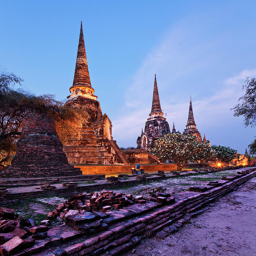 Thailand, Central Thailand, Ayutthaya, The Ruins Of Wat Phra Si Sanphet Digital Art by Luigi Vaccarella