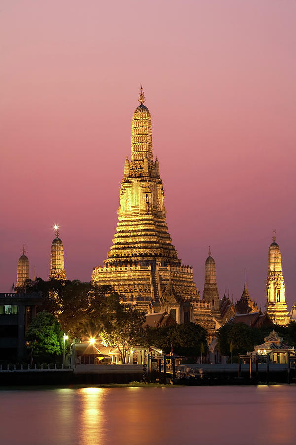 Thailand, Central Thailand, Bangkok, Wat Arun At Sunset Digital Art by Richard Taylor