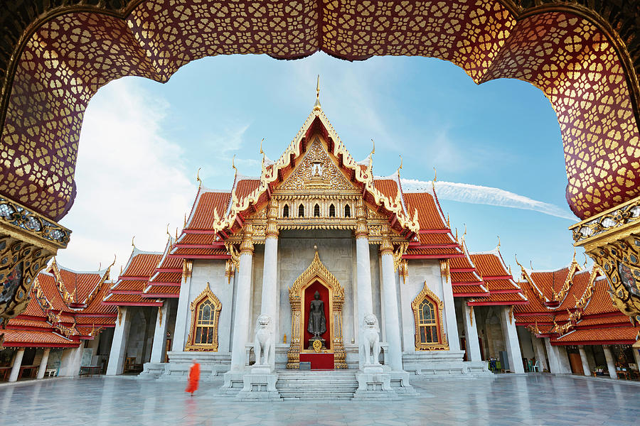 Thailand, Thailand Central, Bangkok, Gulf Of Siam, Gulf Of Thailand, Wat Benchamabophit Digital Art by Richard Taylor