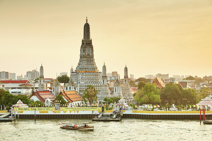 Thailand, Thailand Central, Bangkok, Tropics, Gulf Of Siam, Gulf Of Thailand, Wat Arun, Wat Arun And Chao Phraya River Digital Art by Richard Taylor