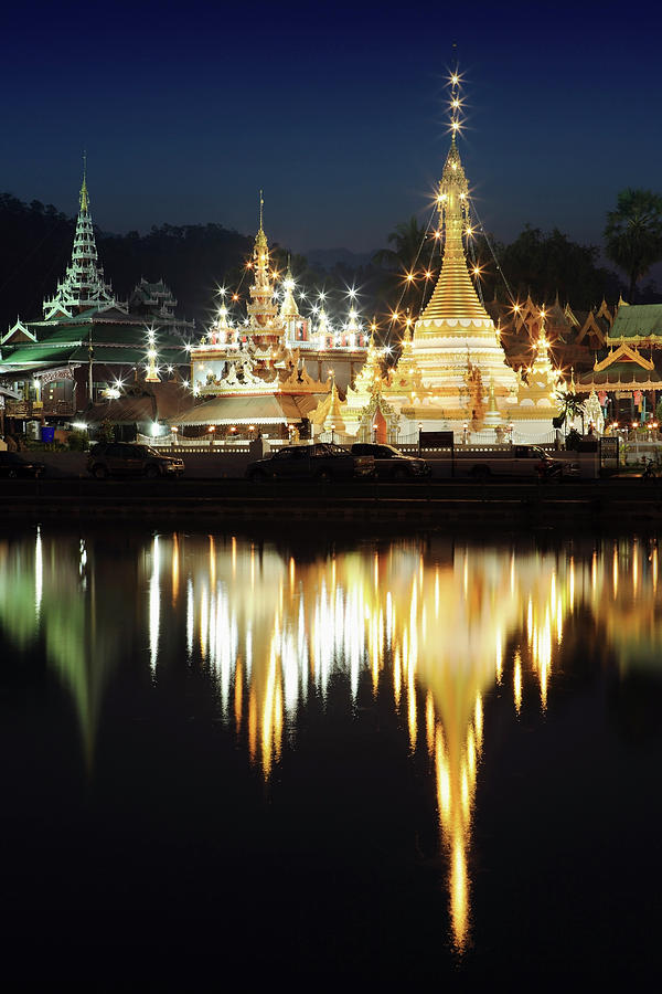 Thailand, Thailand Northern, Mae Hong Son Province, Mae Hong Son, Wat Jong Kham And Wat Jong Klang Digital Art by Richard Taylor